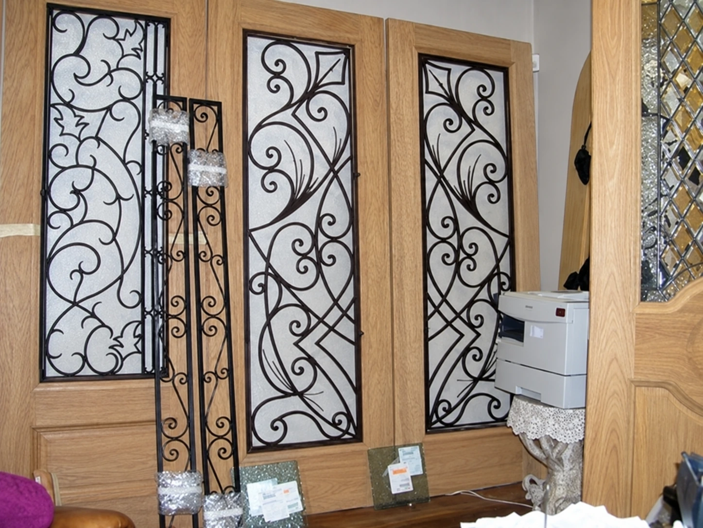 Intricate decorative metal door inlays